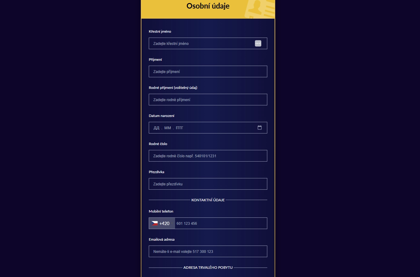Registrace v Admiral Casino na mobilu